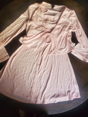 Target Light Pink Ribbed Button-Front Dress with Tie Cardigan